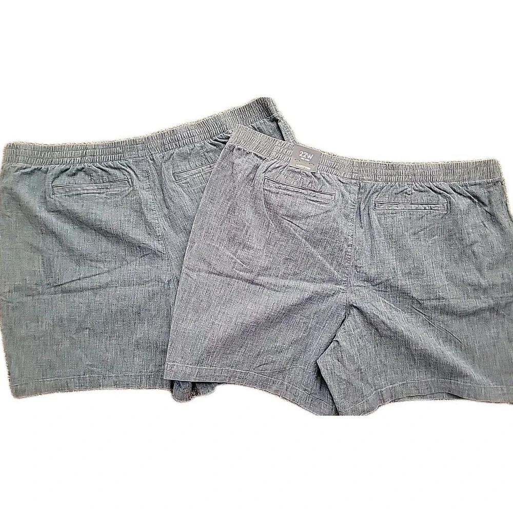 Lands’ End Bermuda Shorts 22W Chambray Blue Pockets Mid Rise Cotton Spandex Lot - Picture 3 of 8